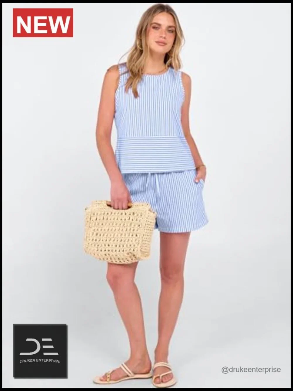 2 Piece Outfits Striped Tank Top Matching Shorts Lounge Set Beach Vacation